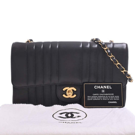 Luxury Chanel Lambskin Mademoiselle Coco Mark Chain Shoulder Bag Black Ladies