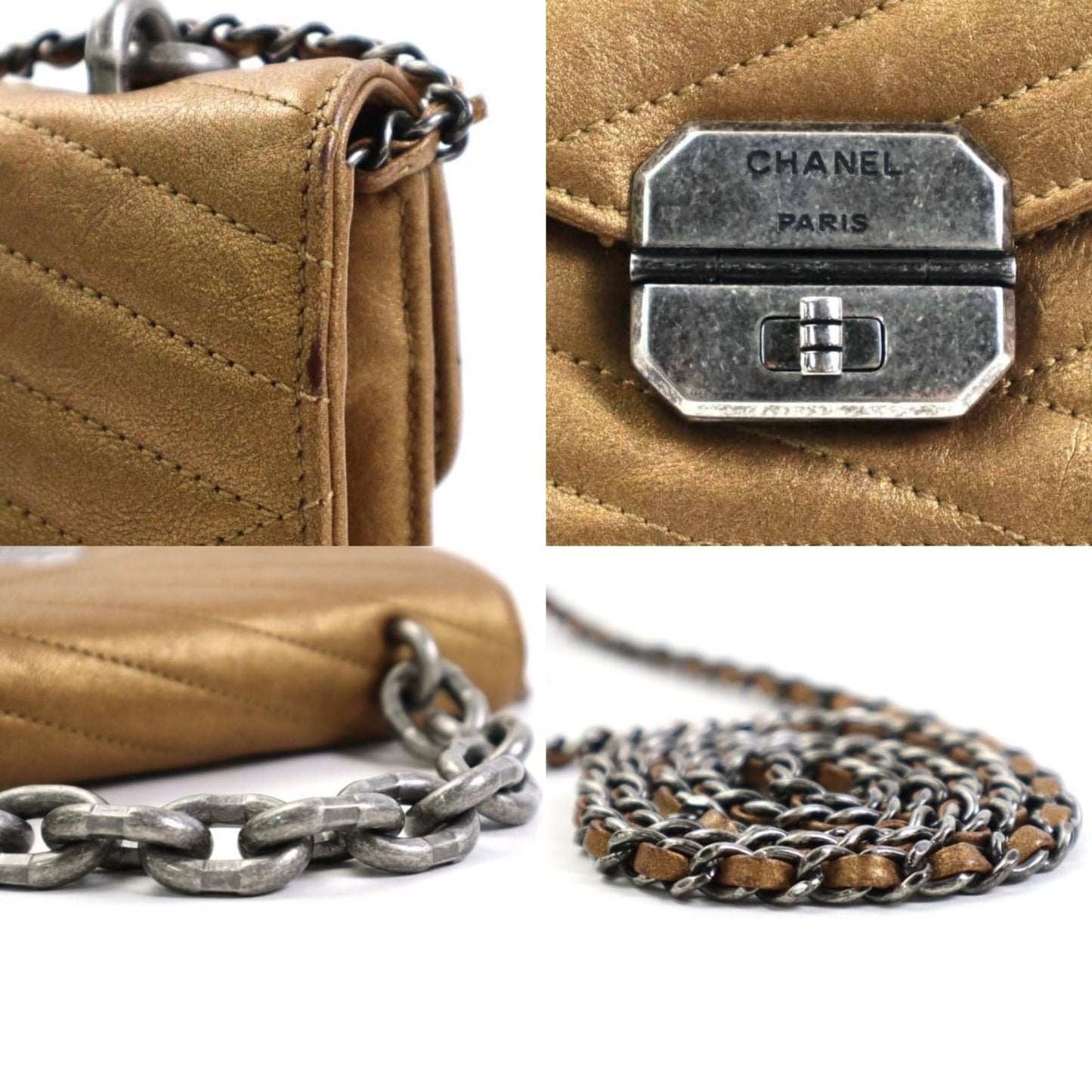 Luxury Chanel Handbag Diagonal Shoulder Bag Turn Lock Chain Leather/Metal Gold/Gunmetal