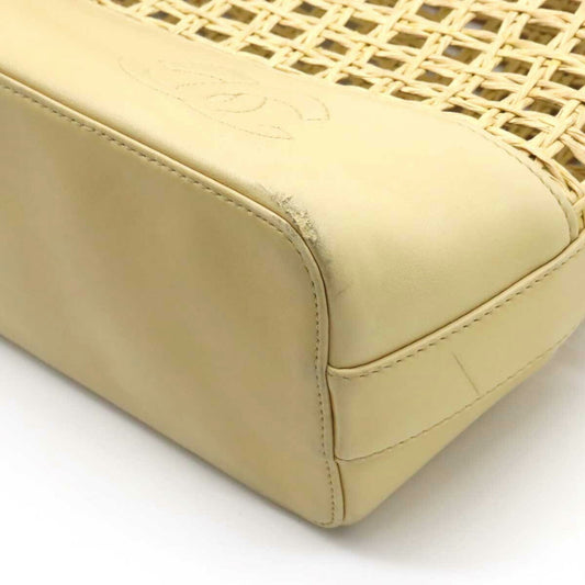 Luxury Chanel Tote Bag Shoulder Chain Basket Straw Leather Beige Natural
