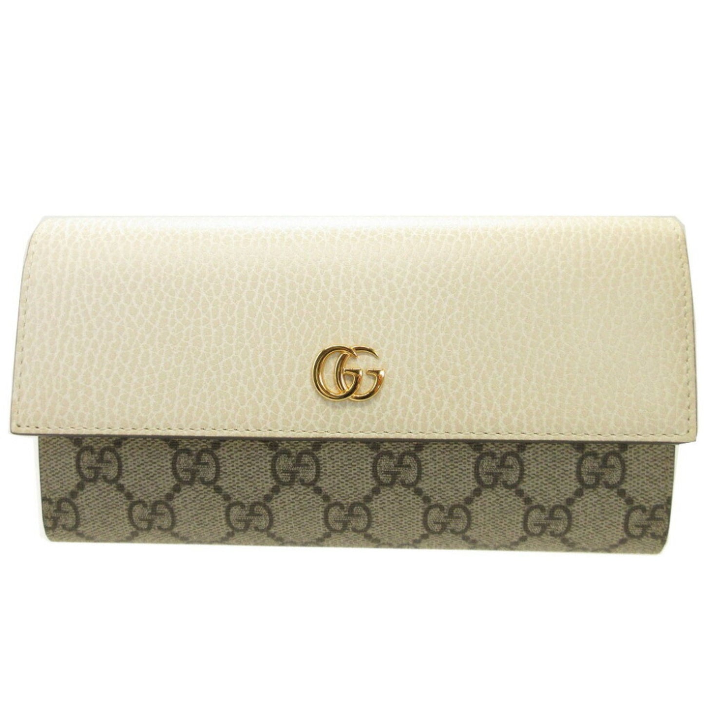Luxury Gucci GG Marmont 456116 Continental Supreme Leather Beige Ivory Bifold Long Wallet