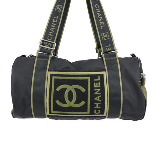 Luxury Chanel Sport Line Boston Bag Nylon Canvas Black Khaki Green Shoulder Travel Cocomark 10 Series Round Cylindrical