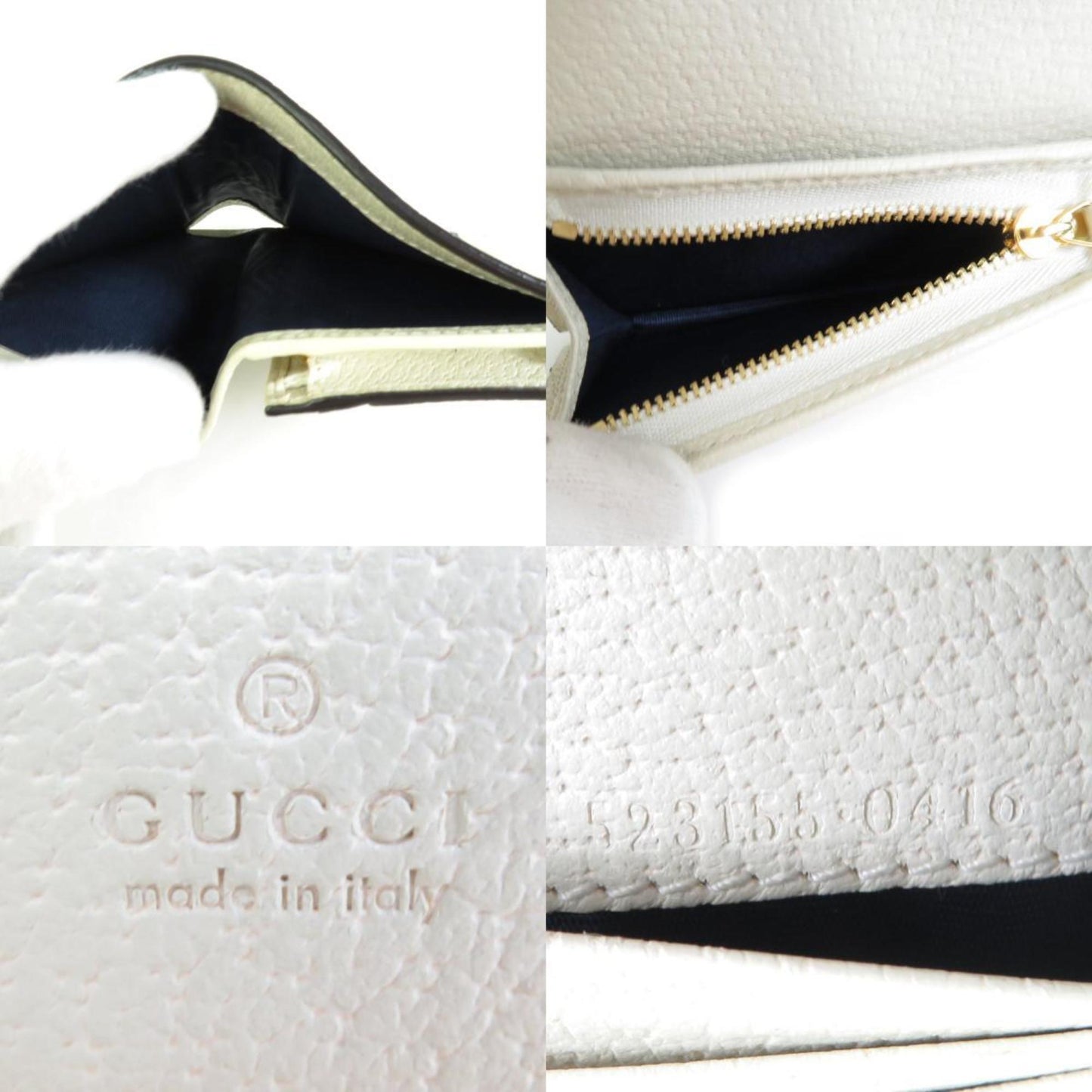 Luxury Gucci Folio Wallet GG Marmont Leather/Canvas Off-White/Navy/Red Gold Unisex 523155