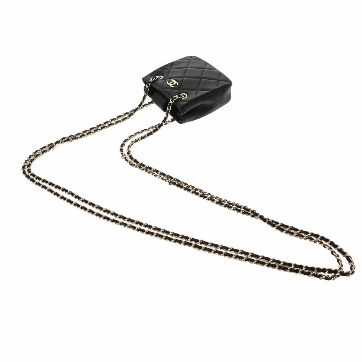 Luxury Chanel Matelasse Pochette Chain Shoulder Black Women's Lambskin Bag