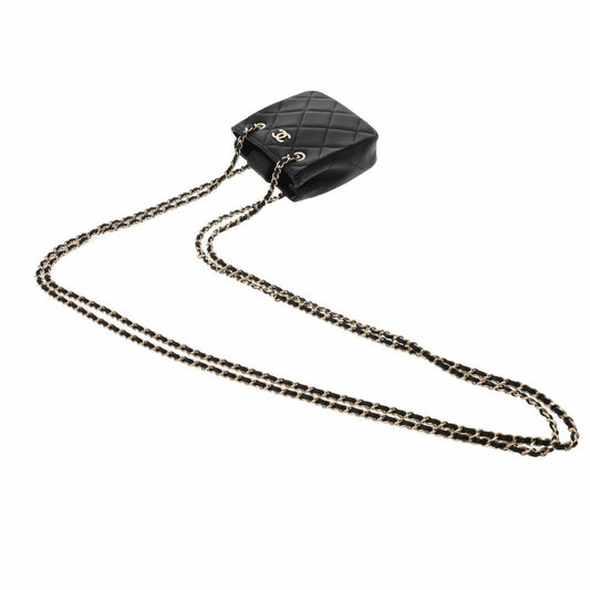 Luxury Chanel Matelasse Pochette Chain Shoulder Black Women's Lambskin Bag