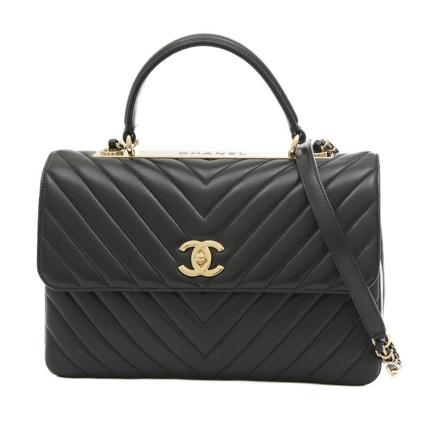 Luxury Chanel Top Handle 2Way Chain Shoulder V Stitch Lambskin Black A69923