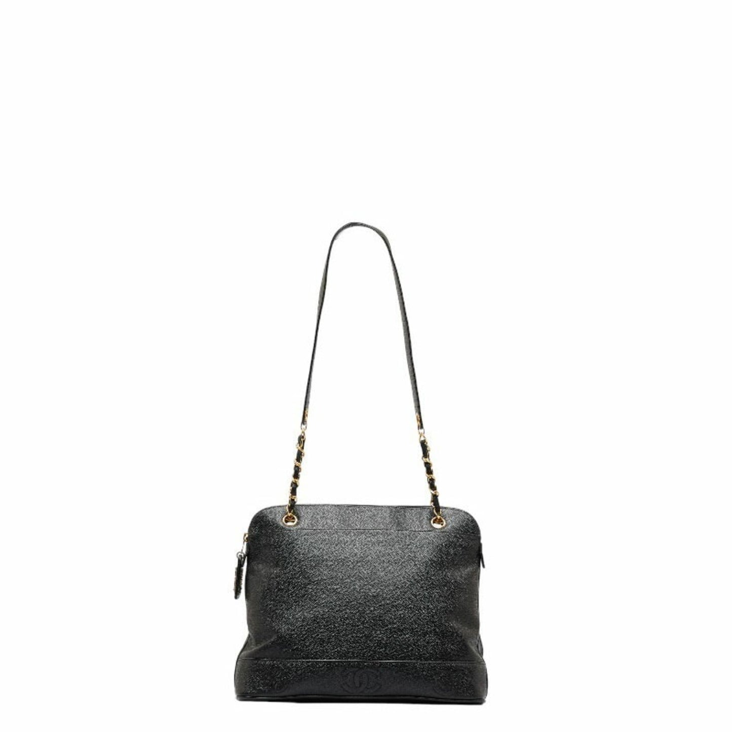 Luxury Chanel Triple Coco Mark Chain Shoulder Bag Black Caviar Skin Women's
