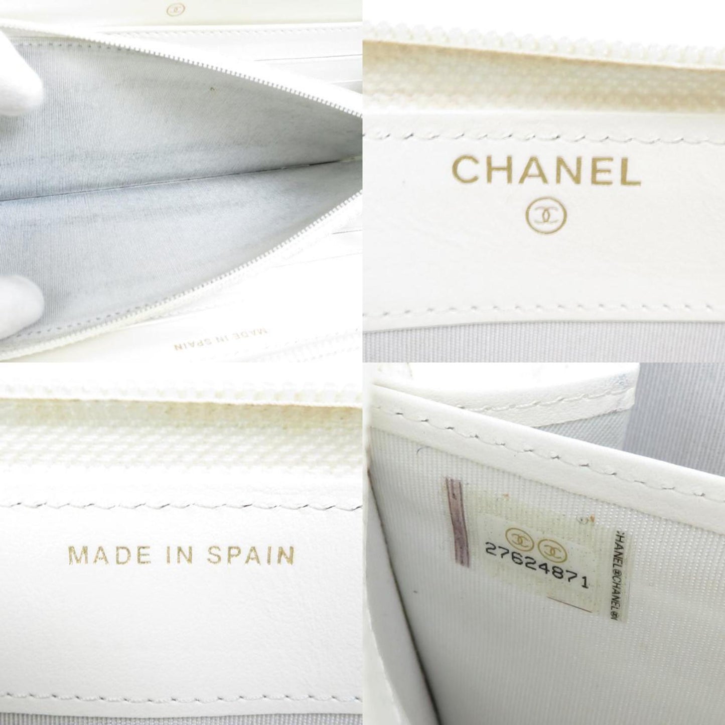 Luxury Chanel Round Zipper Long Wallet Boy Caviar Skin Leather Off-White Gold Women's e55885i