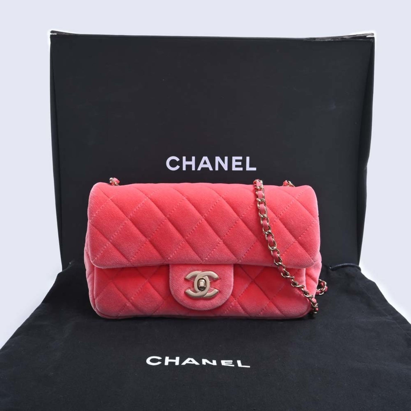 Luxury Chanel Velor Matelasse Coco Mark Ball Chain Shoulder Bag Pink Ladies