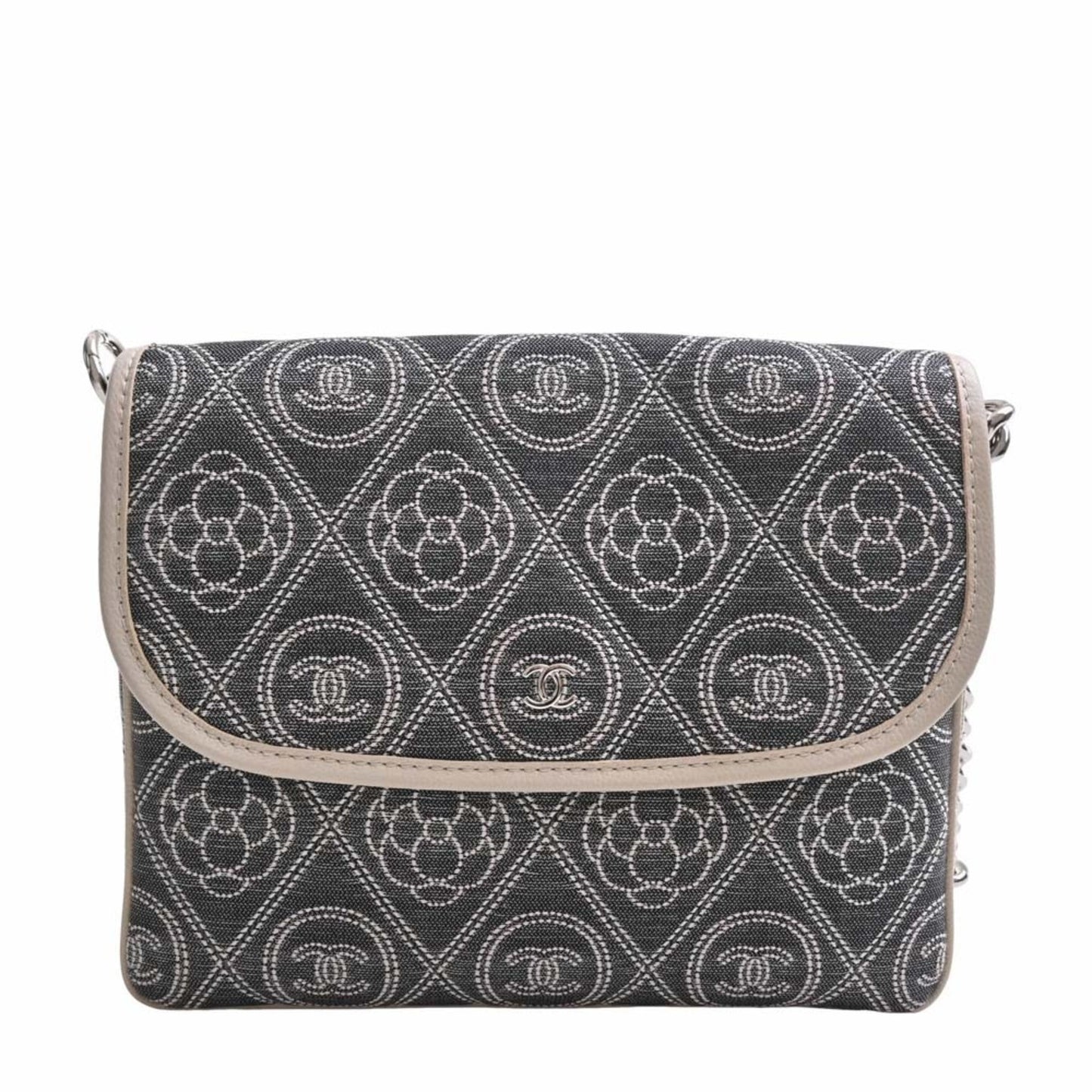 Luxury Chanel Canvas Camellia Coco Mark Chain Shoulder Bag Gray Ladies