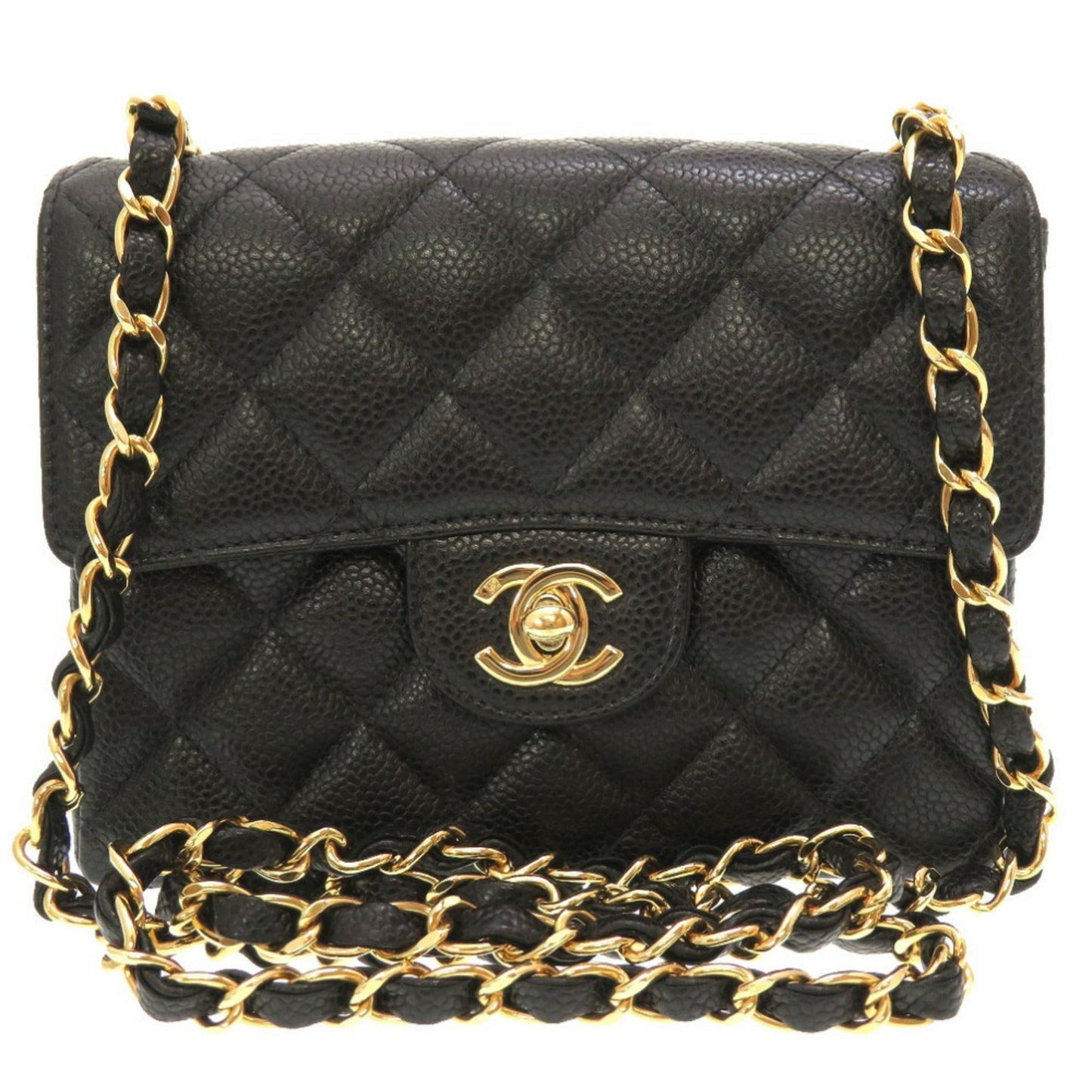 Luxury Chanel Matelasse Caviar Skin Black No. 8 Gold Chain Shoulder Bag Coco Mark