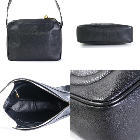 Luxury Chanel Crossbody Shoulder Bag Triple Coco Mark Caviar Skin Leather Black Gold Ladies
