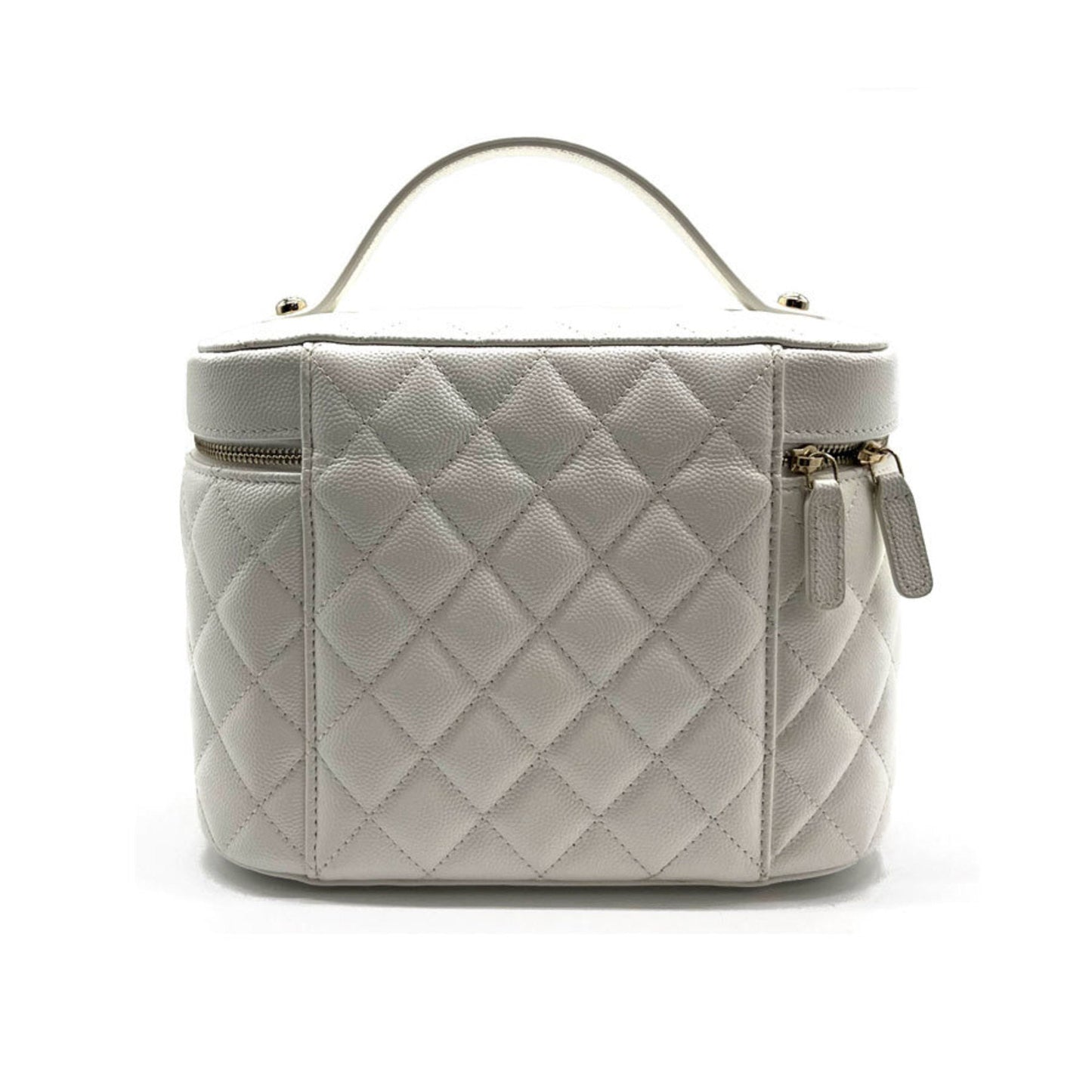 Luxury Chanel Handbag Vanity Bag Coco Mark Matelasse Caviar Skin Leather White Ladies