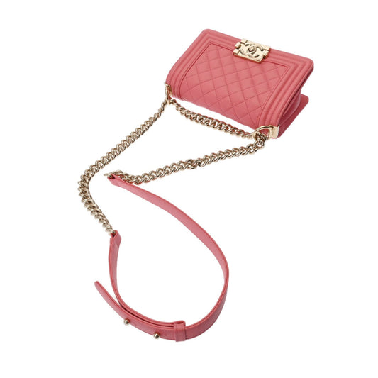 Luxury Chanel Boy  Chain Shoulder Pink A67085 Women's Caviar Skin Bag