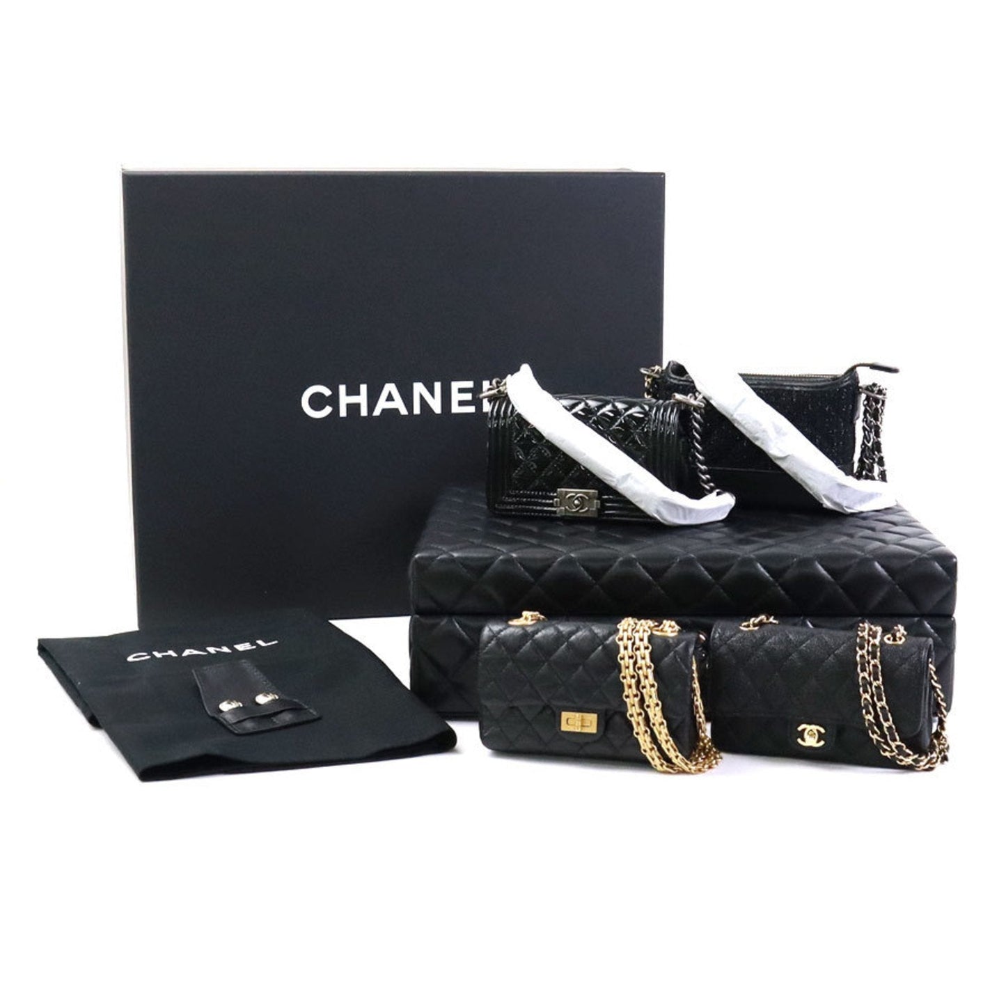 Luxury Chanel Diagonal Shoulder Bag Trunk Mini 4 Piece Set Success Story Leather Black Women's