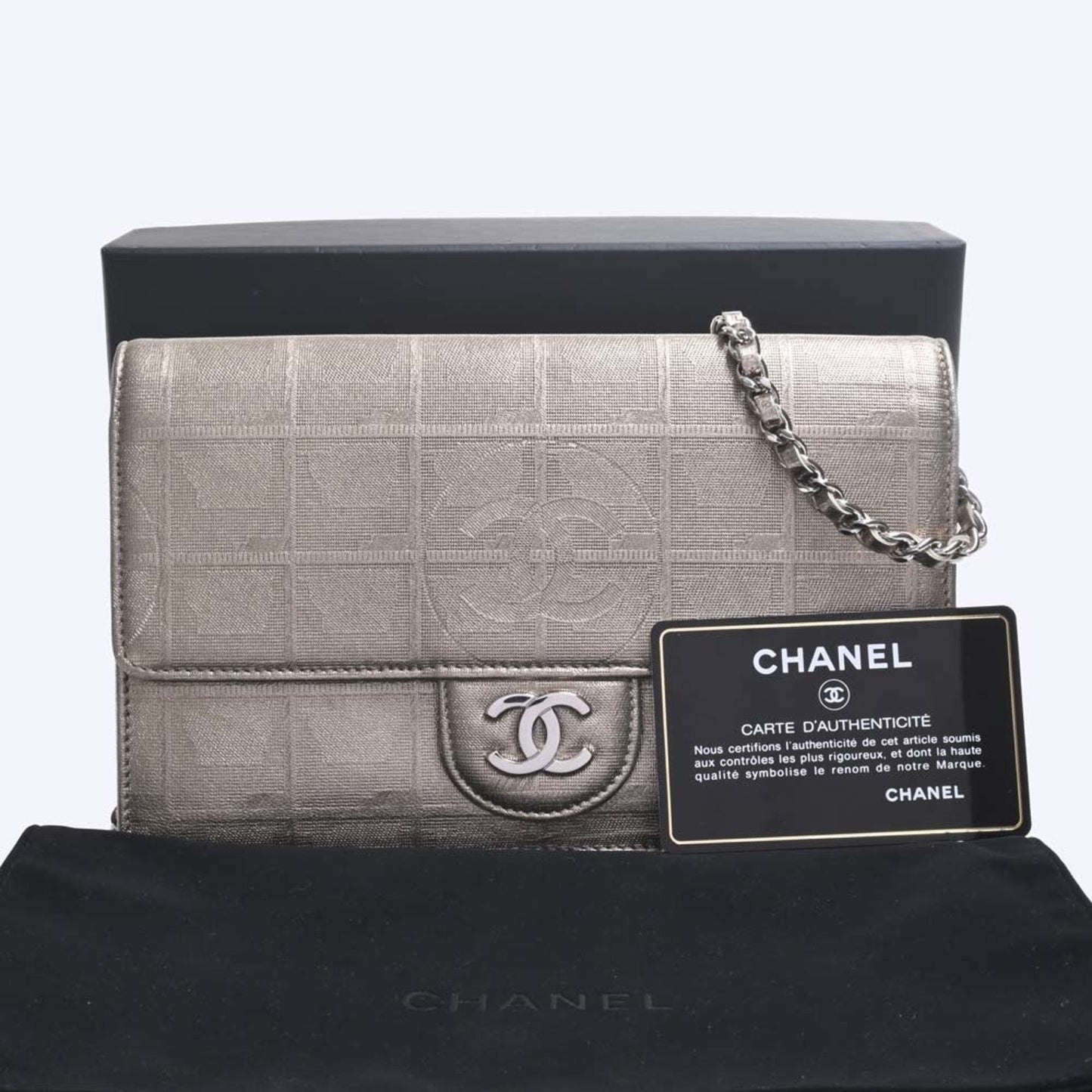 Luxury Chanel Nylon New Line Chain Shoulder Long Wallet Gold Women's