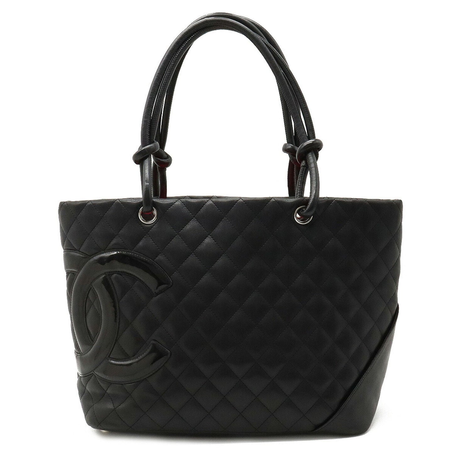 Luxury Chanel Cambon Line Coco Mark Large Tote Shoulder Bag Soft Calf Enamel Black Pink A25169