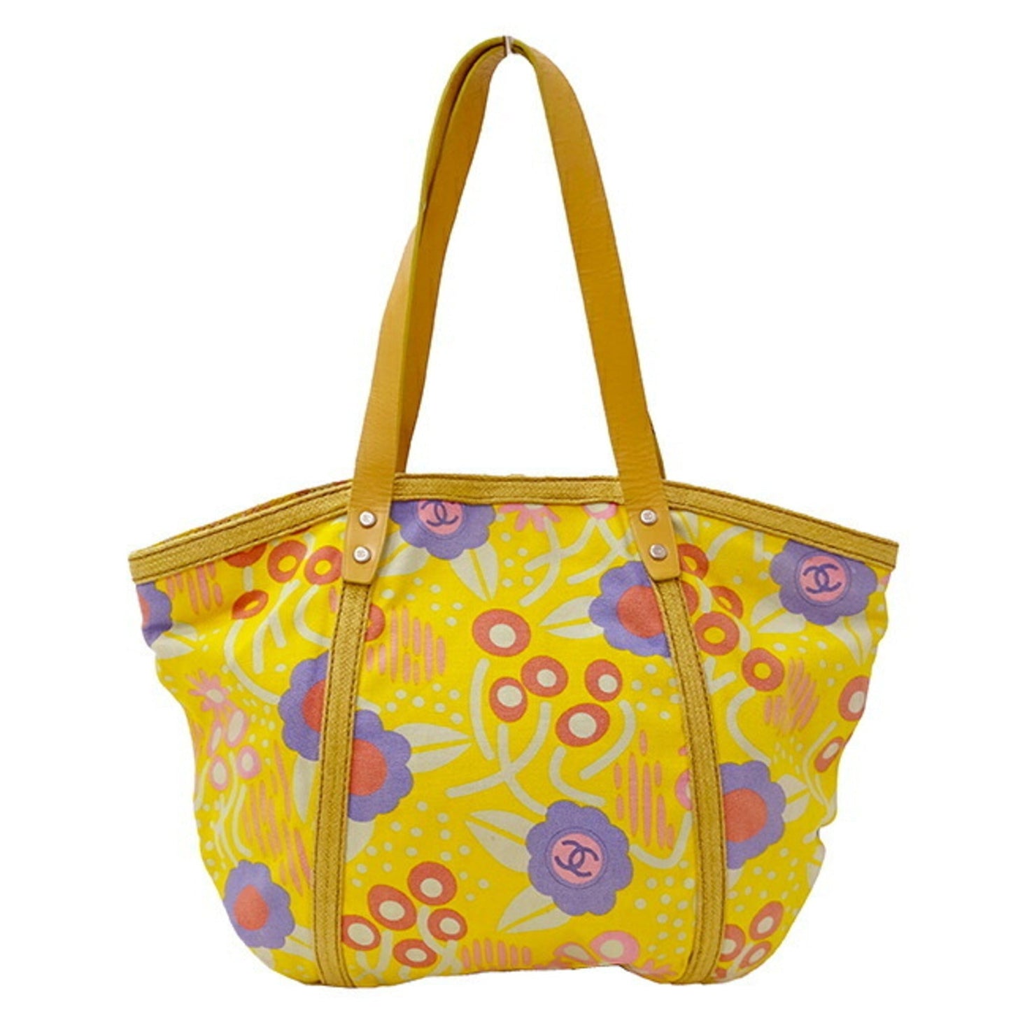 Luxury Chanel bag Lady's tote canvas high summer yellow multicolored flower