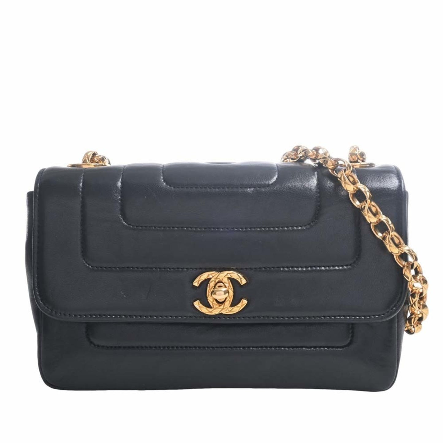 Luxury Chanel Lambskin Coco Mark Chain Shoulder Bag Black Ladies