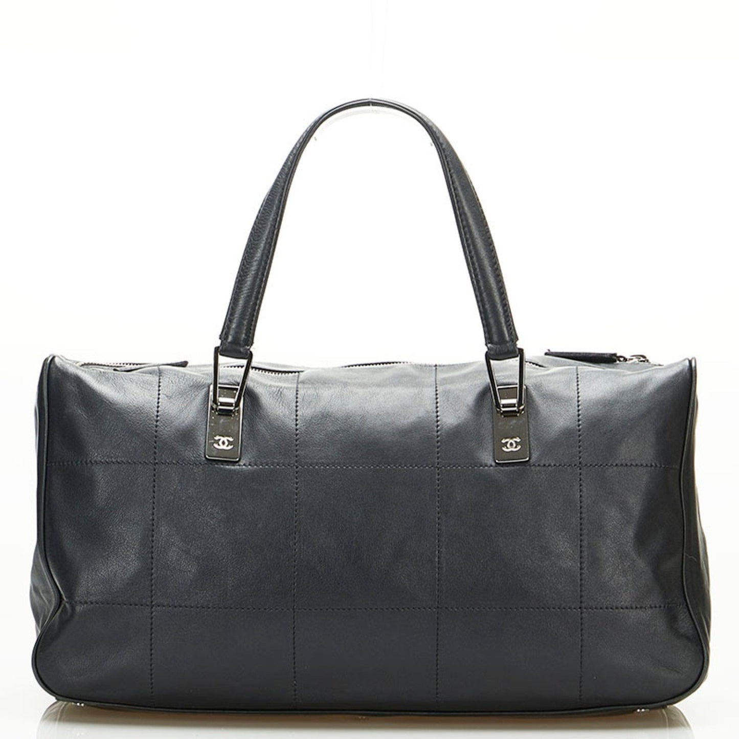Luxury Chanel Chocolate Bar Coco Mark Handbag Boston Bag Black Leather Ladies