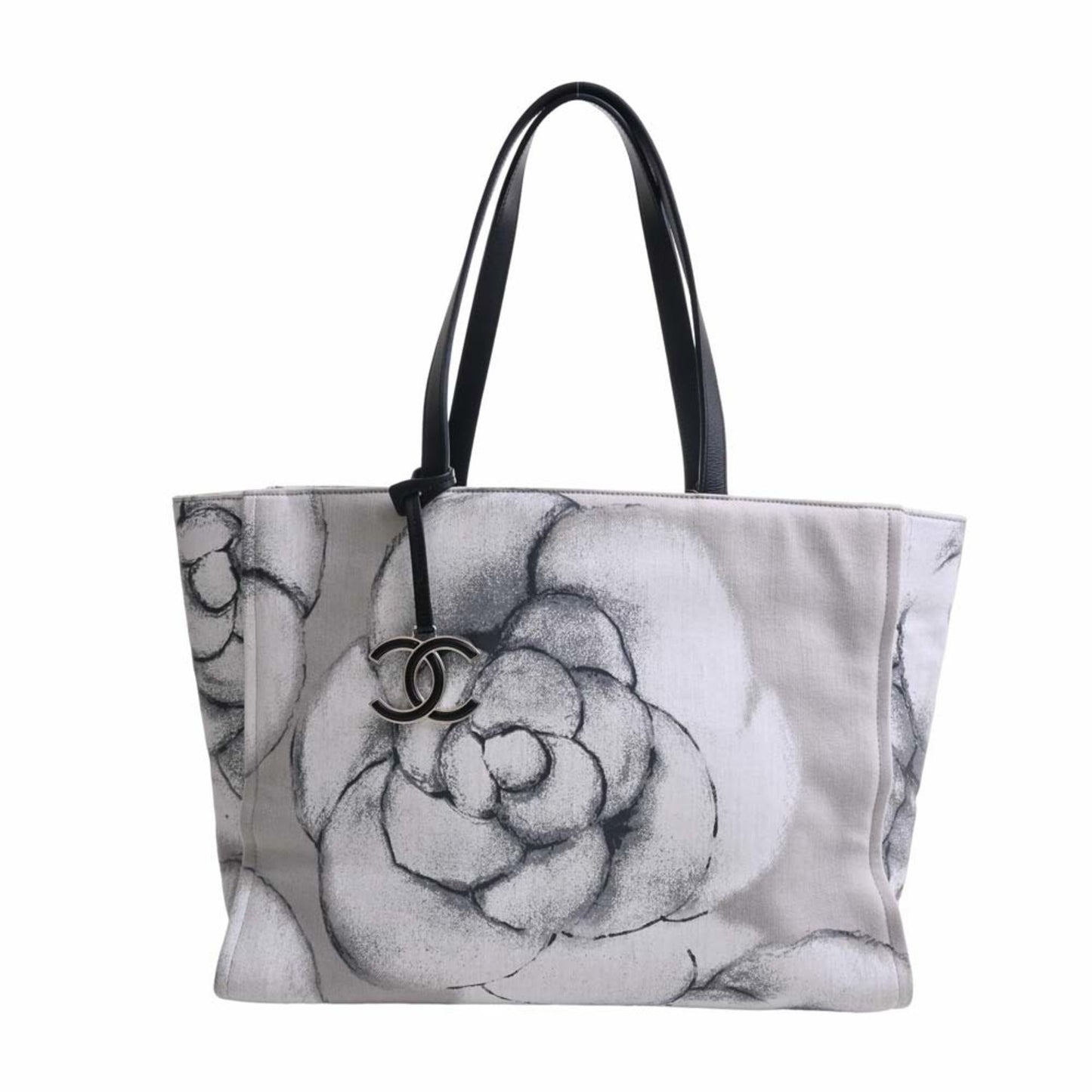 Luxury Chanel Canvas Camellia Tote Bag Black/Gray/White Women's