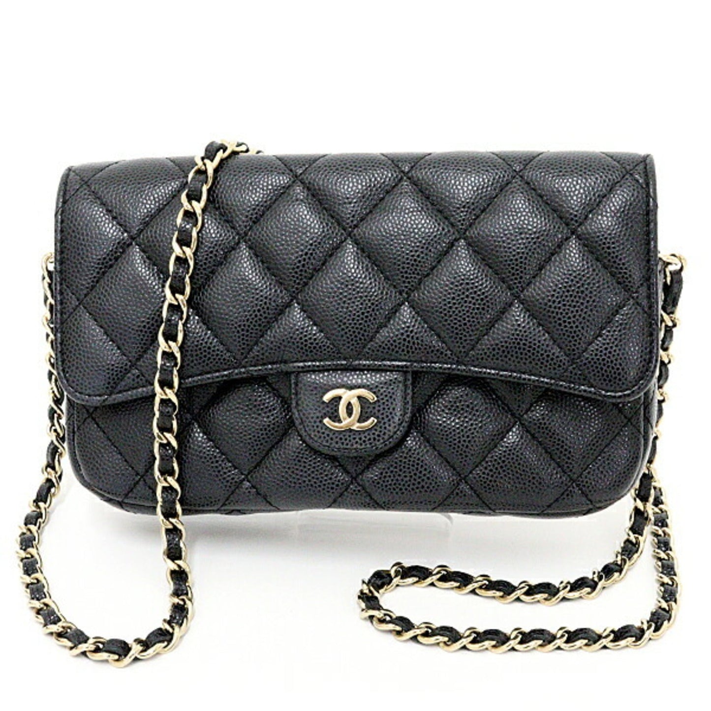 CHANEL Flap Phone Case Chain Shoulder Bag Matelasse Caviar AP2096 Black