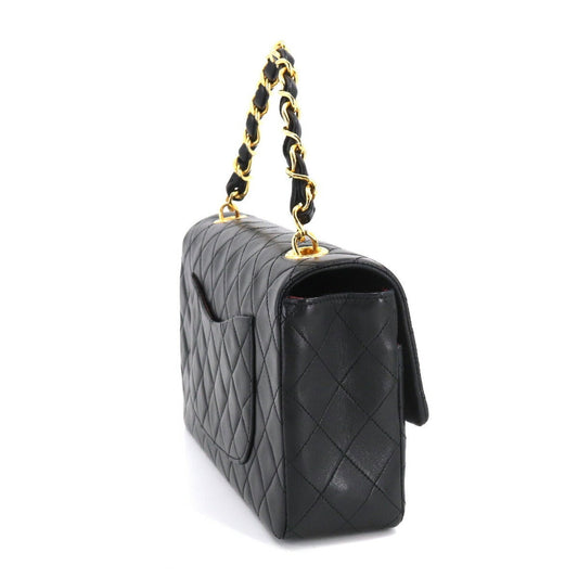 Luxury Chanel Matelasse Chain Hand Bag Leather Black Gold Hardware Vintage