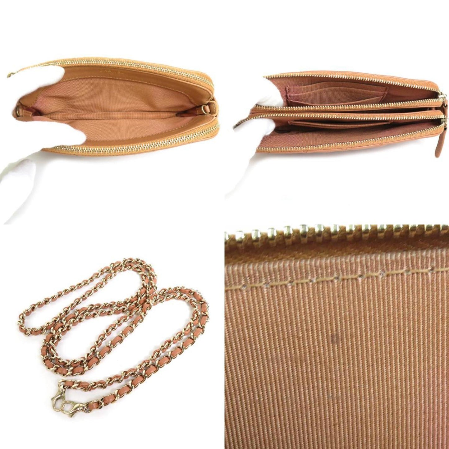 Luxury Chanel Wallet Chain Matelasse Leather/Metal Pink Brown/Gold Ladies