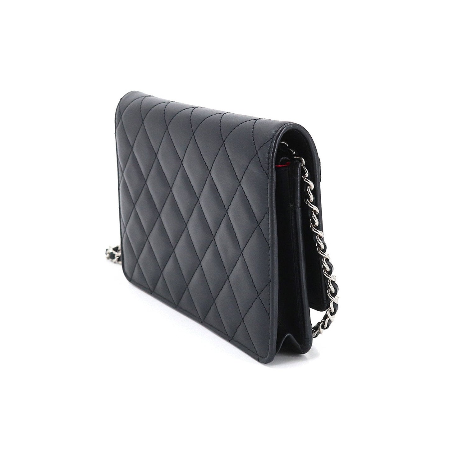 Luxury Chanel cambon line chain wallet folio long leather enamel black A46646 Cambon Line Chain Wallet