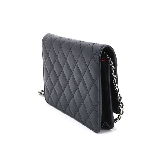Luxury Chanel cambon line chain wallet folio long leather enamel black A46646 Cambon Line Chain Wallet