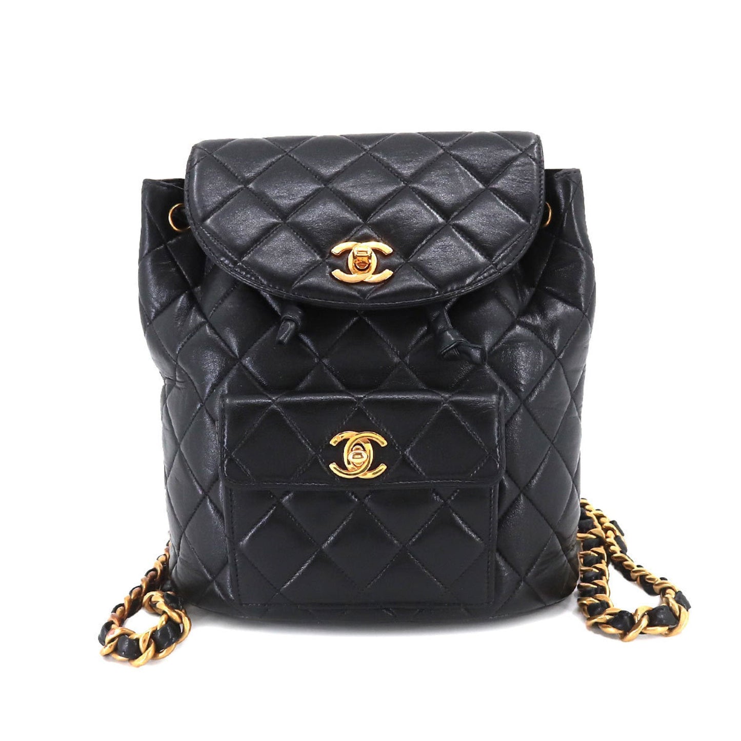 Luxury Chanel Matelasse Chain Backpack Rucksack Leather Black Vintage Gold Hardware duma
