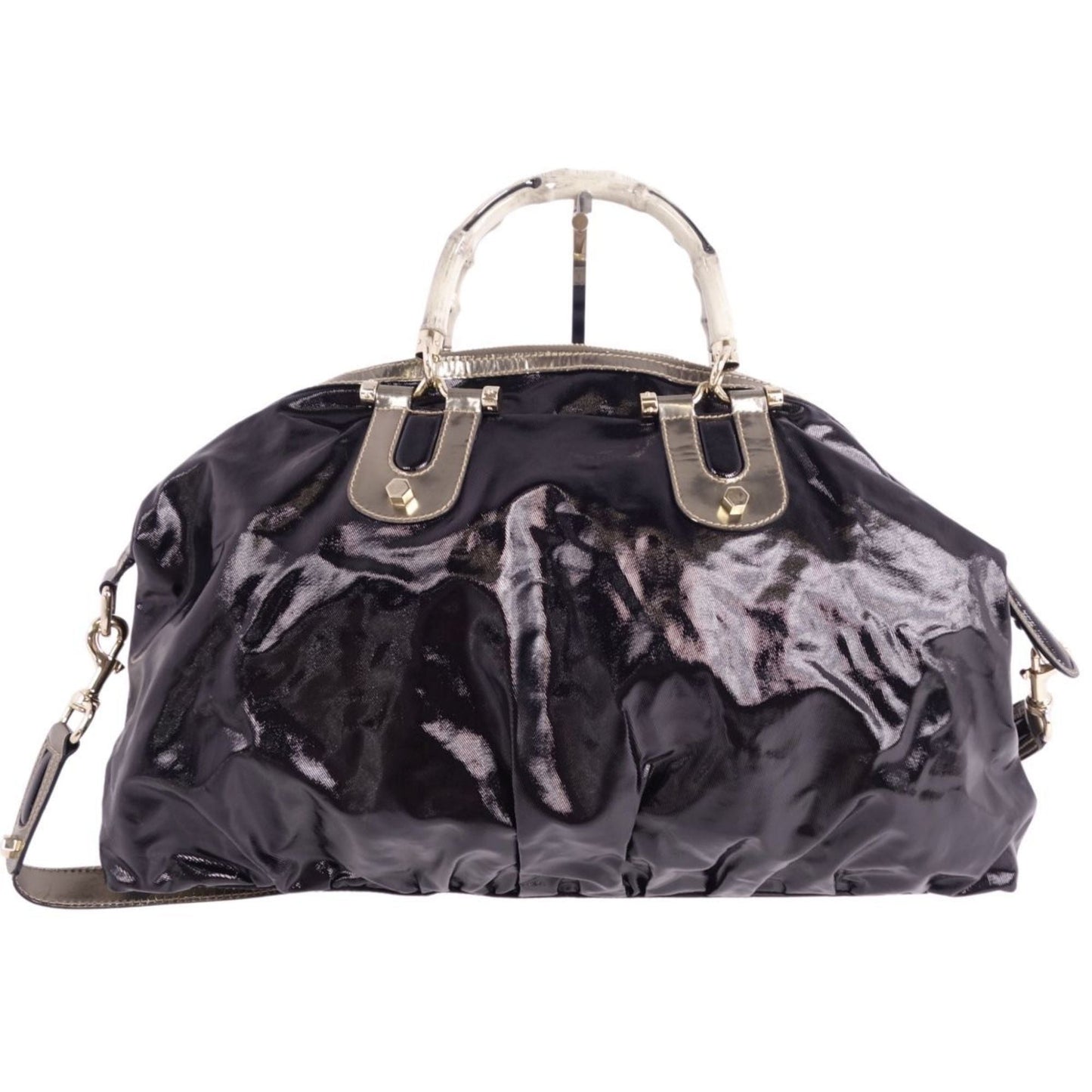 Luxury Gucci Trending 2025 bag 2way Boston canvas leather bamboo men's women's black/gold