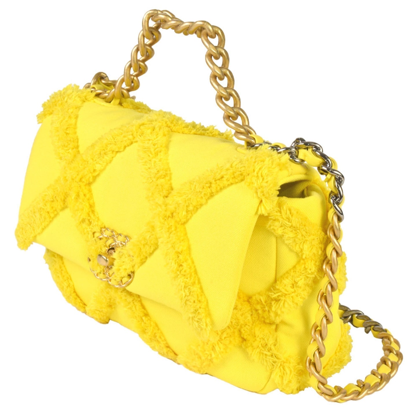 Luxury Chanel 19 Matelasse Chain Shoulder Bag No. 30 Canvas Leather Yellow