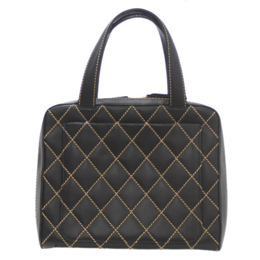 Luxury Chanel Wild Stitch Coco Mark Handbag Leather Black 7687325