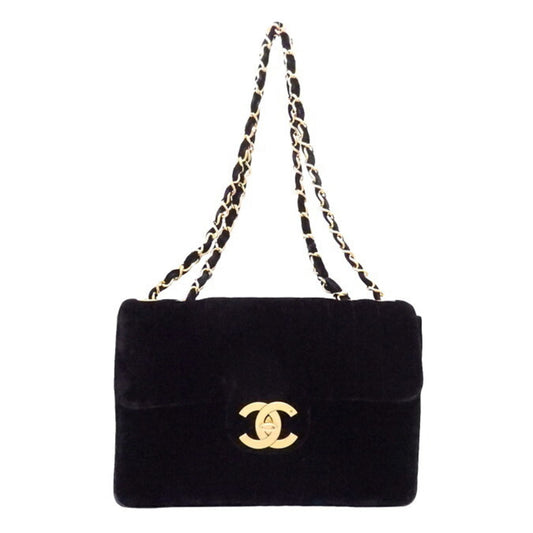 Luxury Chanel shoulder bag here mark velvet / metal black x gold ladies