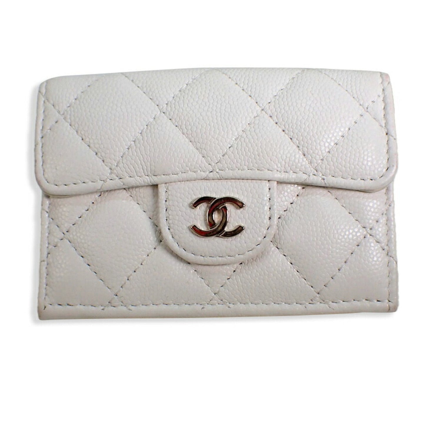 Luxury Chanel caviar skin white trifold wallet