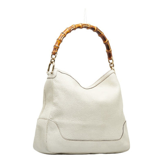 Luxury Gucci Bamboo GG Canvas Handbag Shoulder Bag 282315 White Leather Ladies