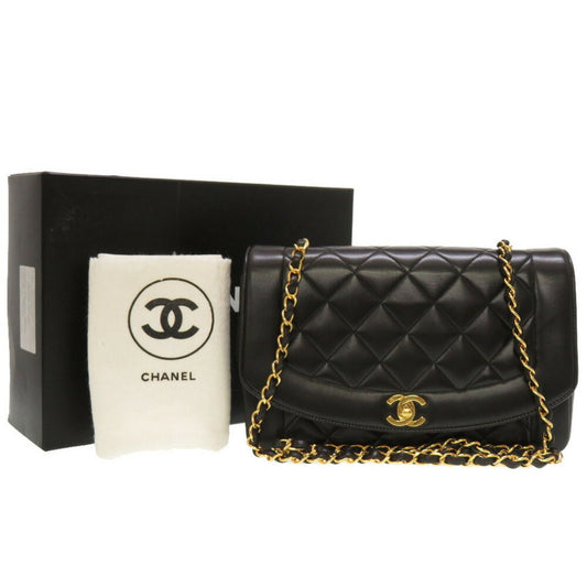 Luxury Chanel Diana 25 Matelasse No. 4 Lambskin Black Gold Chain Shoulder Bag Coco Mark