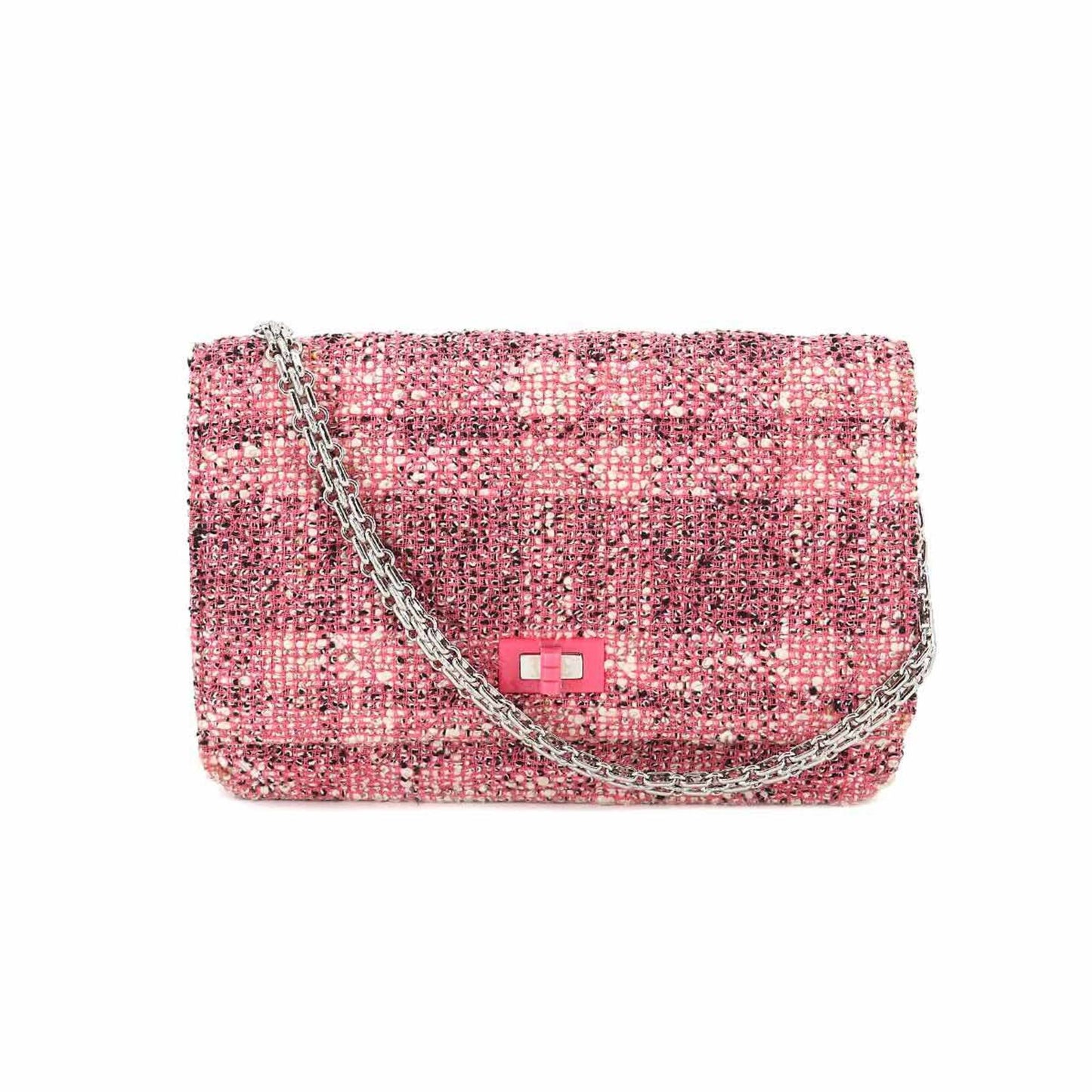 Luxury Chanel 2.55 matelasse chain wallet long tweed multicolor silver metal fittings Chain Wallet