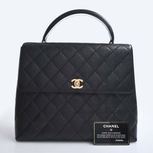 Luxury Chanel Caviar Skin Matelasse Coco Mark Handbag Black Ladies