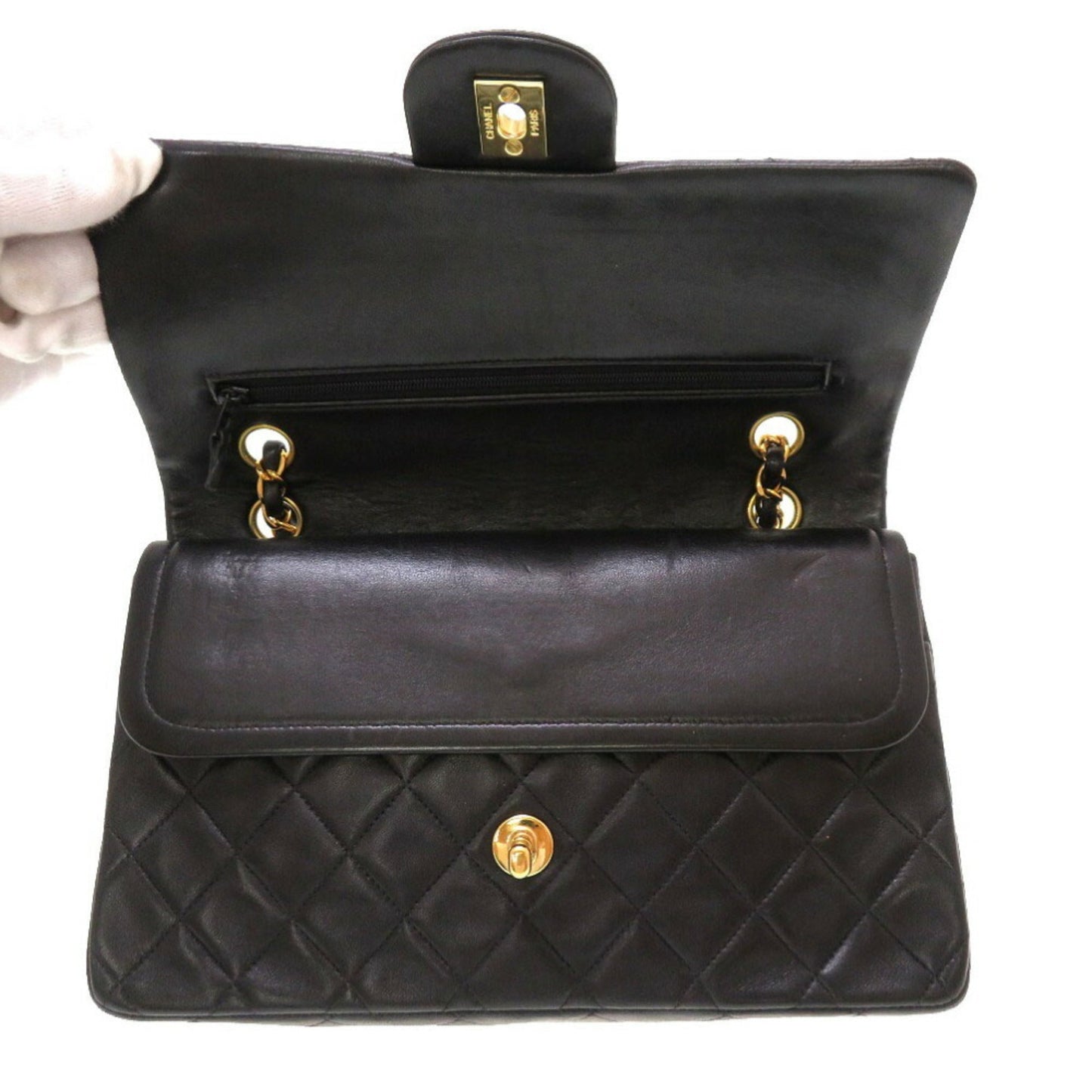 CHANEL Matelasse Lambskin Black Double Flap No.4 Gold Chain Shoulder Bag