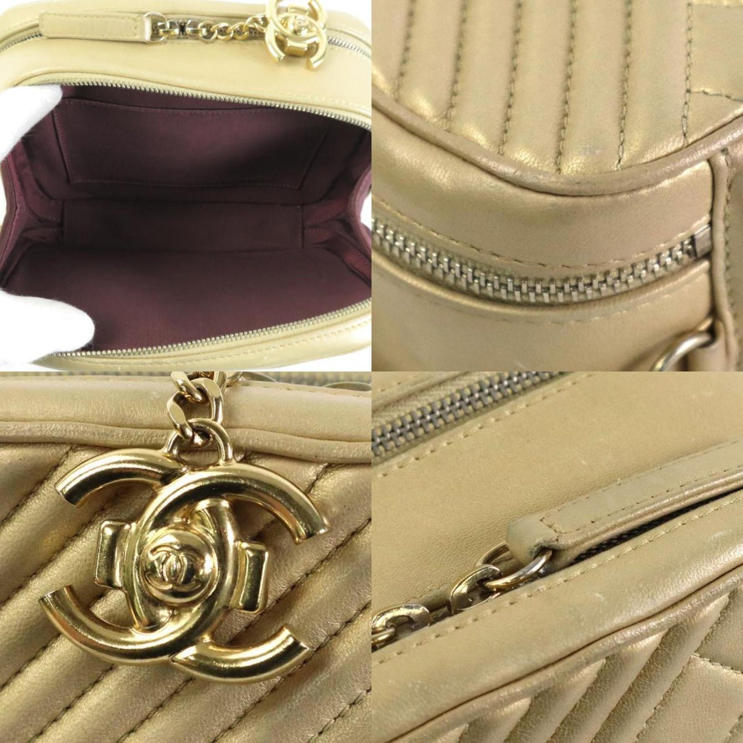 Luxury Chanel Diagonal Shoulder Bag Matelasse Leather/Metal Gold Women's