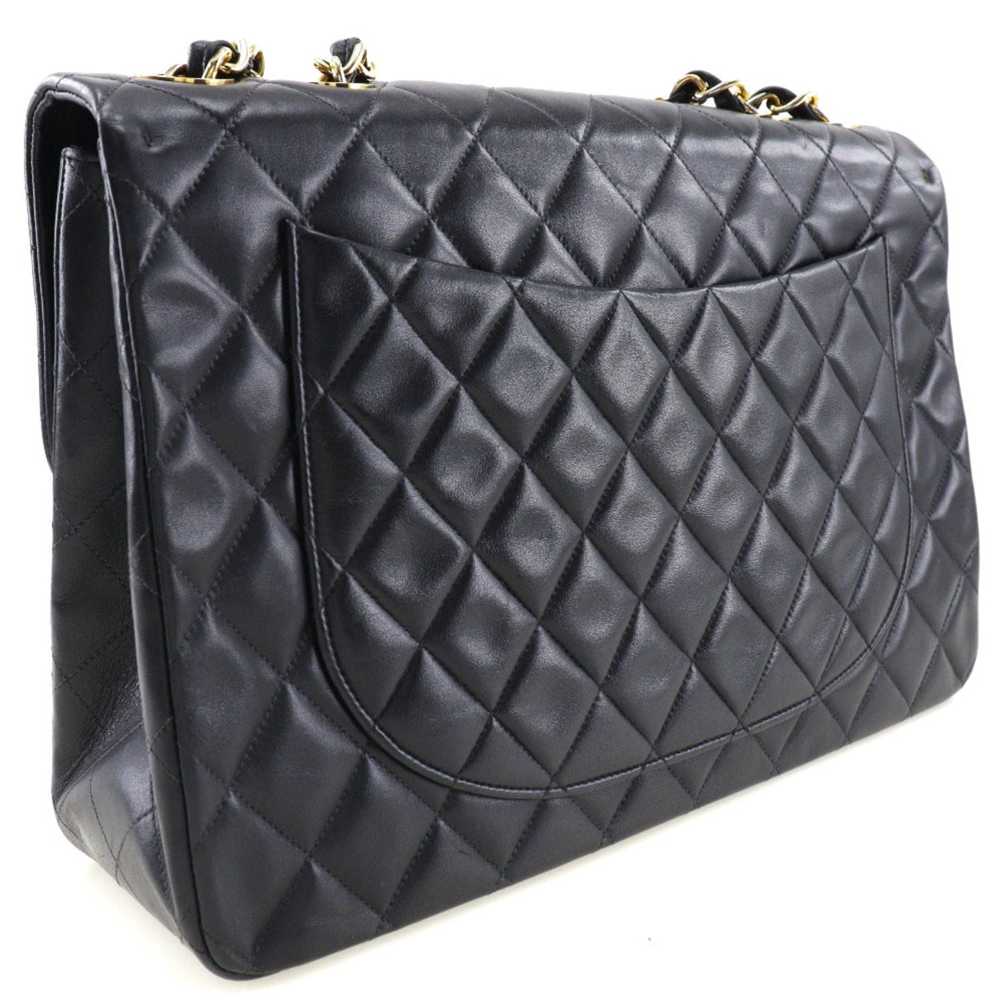 Luxury Chanel Big Matrasse 34 Chain Shoulder A01094 Lambskin Black/Gold Hardware Women's Bag