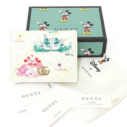 Luxury Gucci x Disney  GG Marmont Card Case Wallet Bifold Compact Double G Mickey Minnie Leather 616768 White Multicolor Gold Hardware