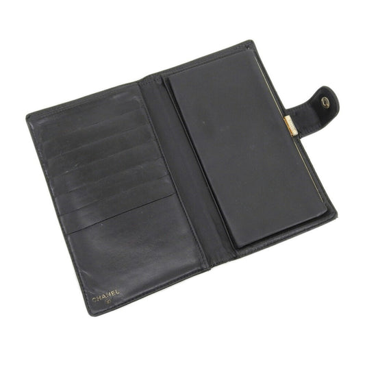 Luxury Chanel long wallet with coco mark leather black seal 7 series A13498