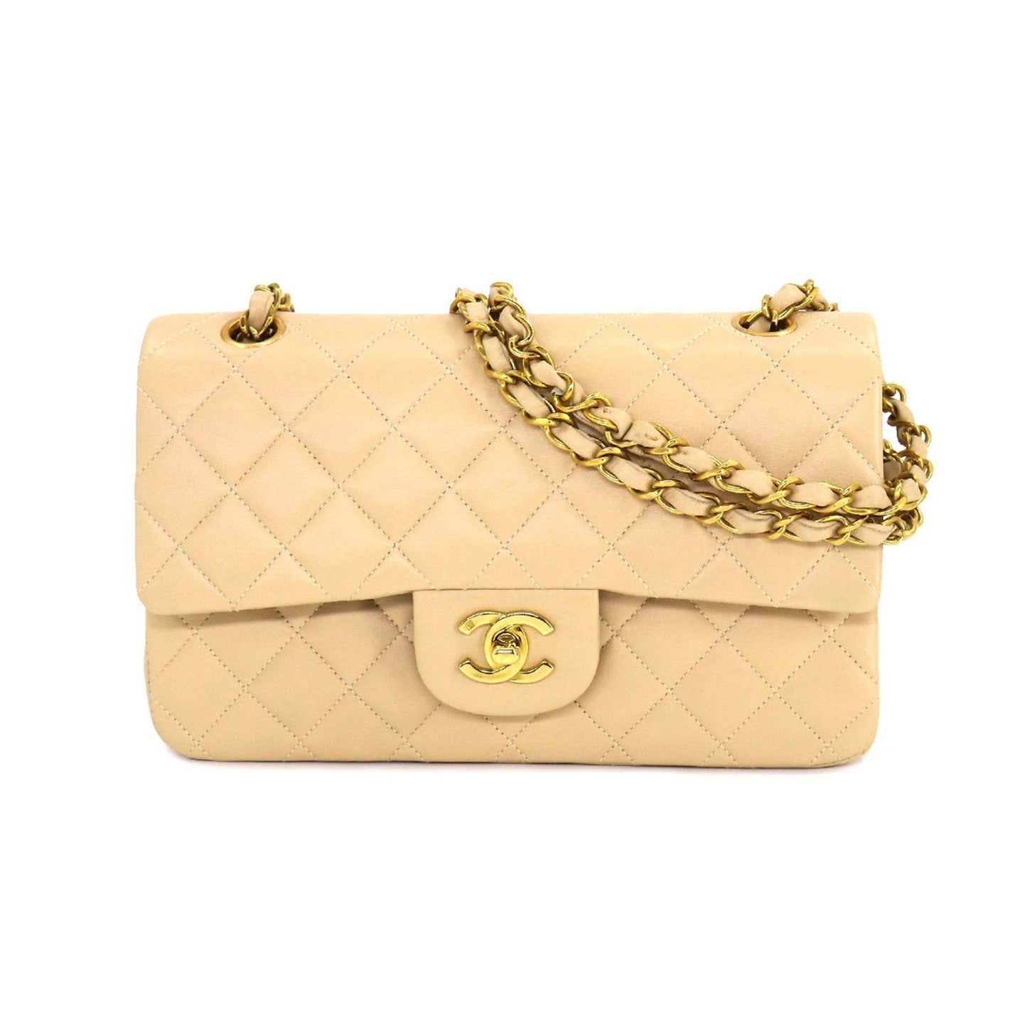 Luxury Chanel Matelasse 23 Chain Shoulder Bag Leather Beige A01113 Vintage Coco Mark Gold Hardware