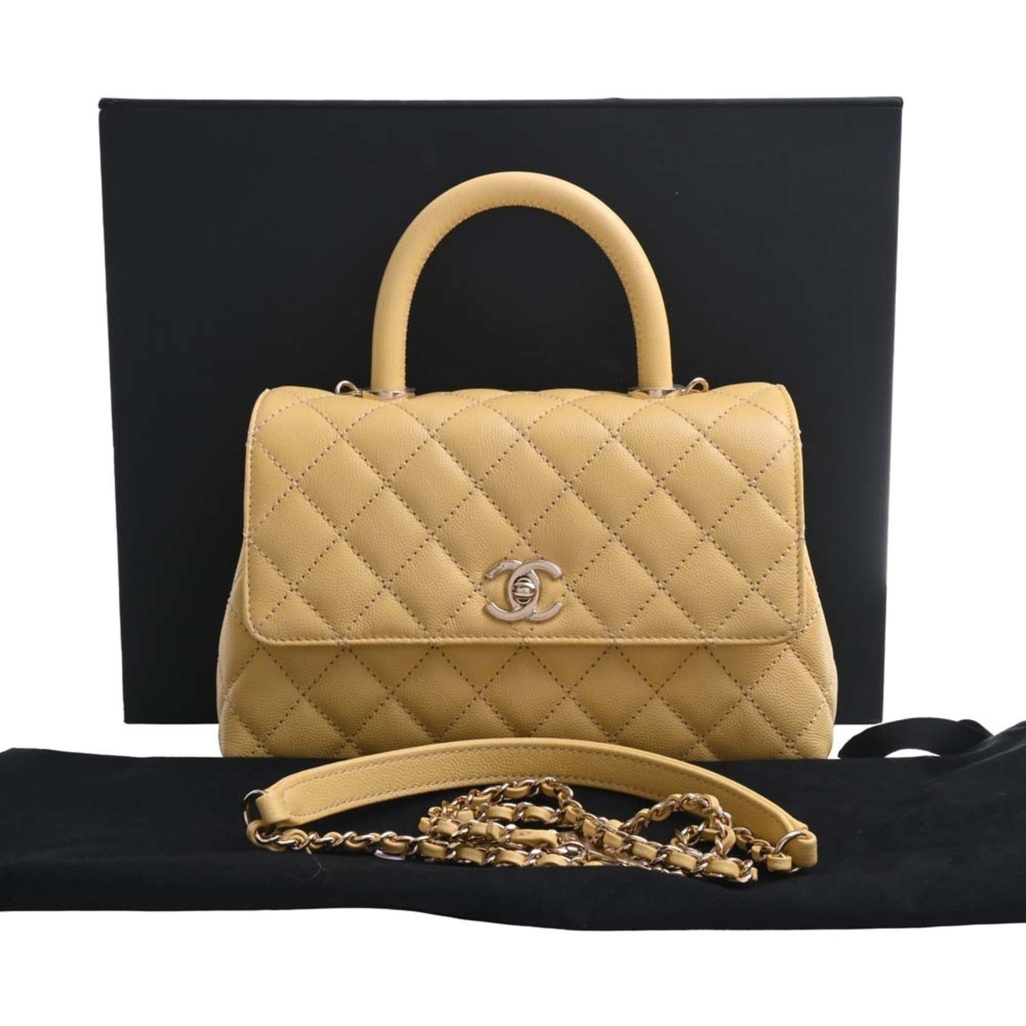 Luxury Chanel Caviar Skin Matelasse Coco Mark Chain Shoulder Bag Yellow Ladies