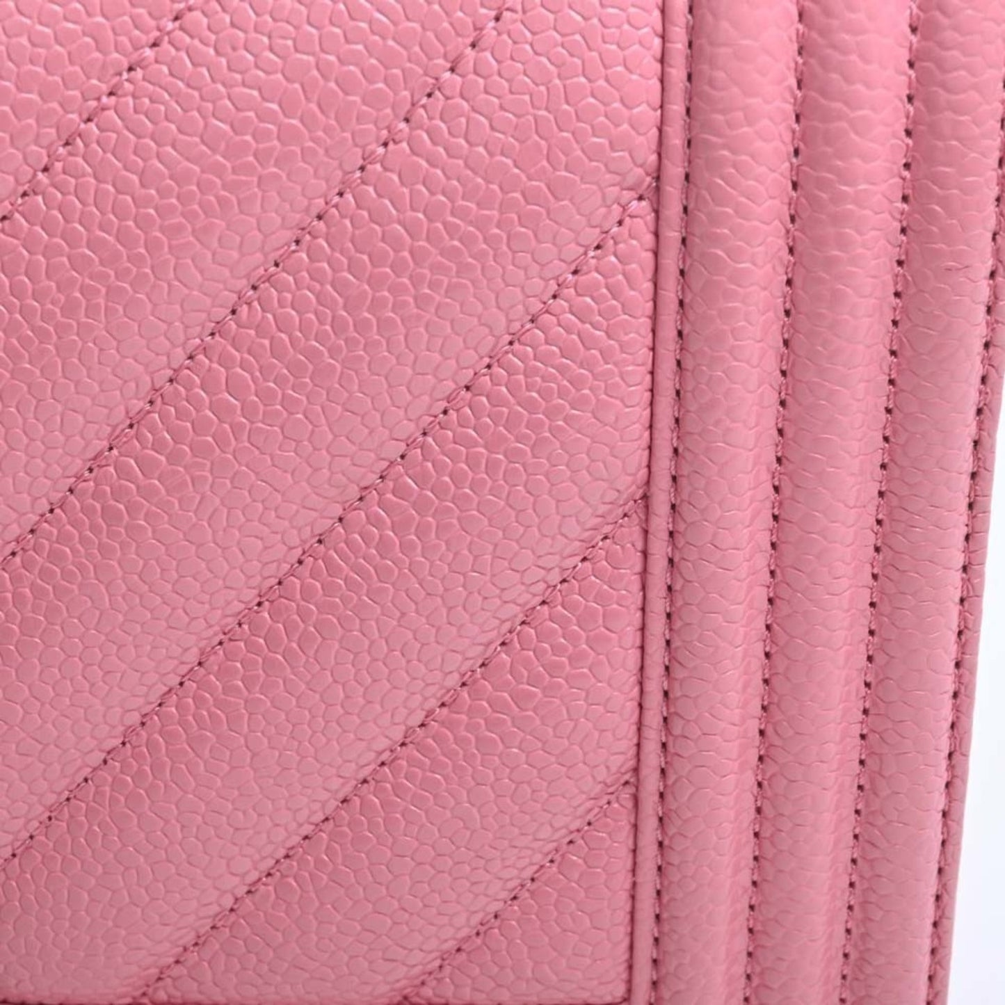 CHANEL Caviar Skin V Stitch Boy  Coco Mark Chain Shoulder Bag Pink Ladies
