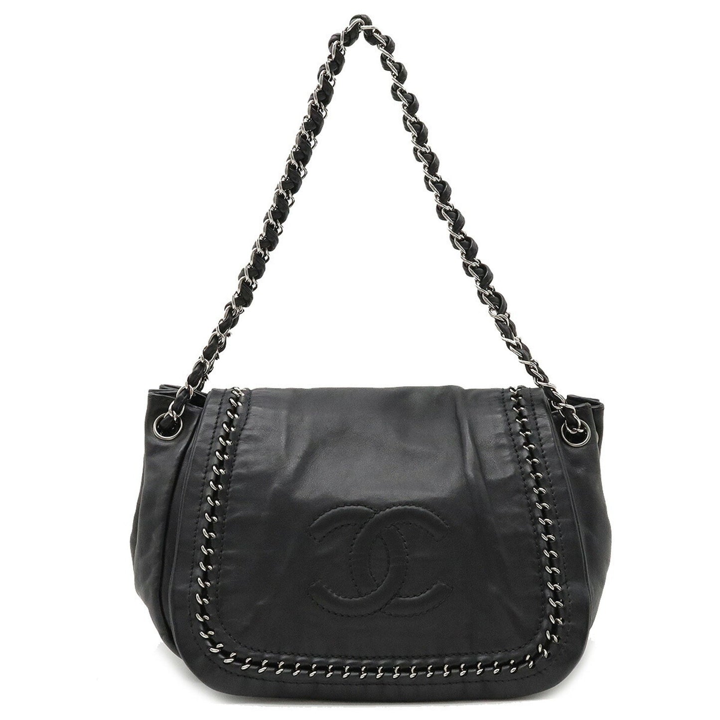 Luxury Chanel luxury line here mark shoulder bag chain leather black