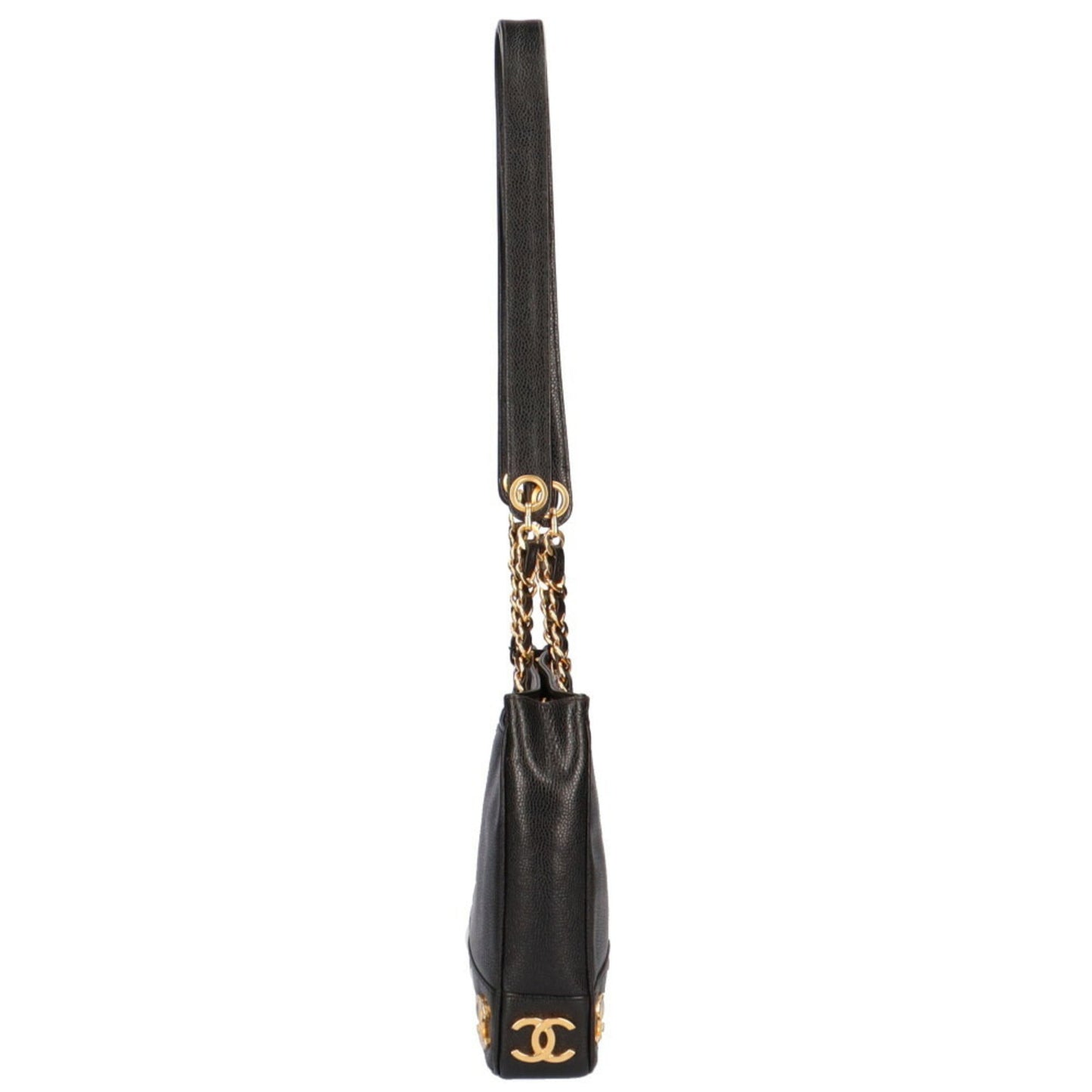Luxury Chanel Chain Triple Coco Shoulder Bag Caviar Skin Black Women's