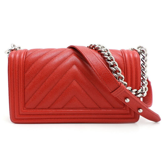 Luxury Chanel Boy V Stitch Chain Shoulder Women's Bag A67086 Caviar Skin Red